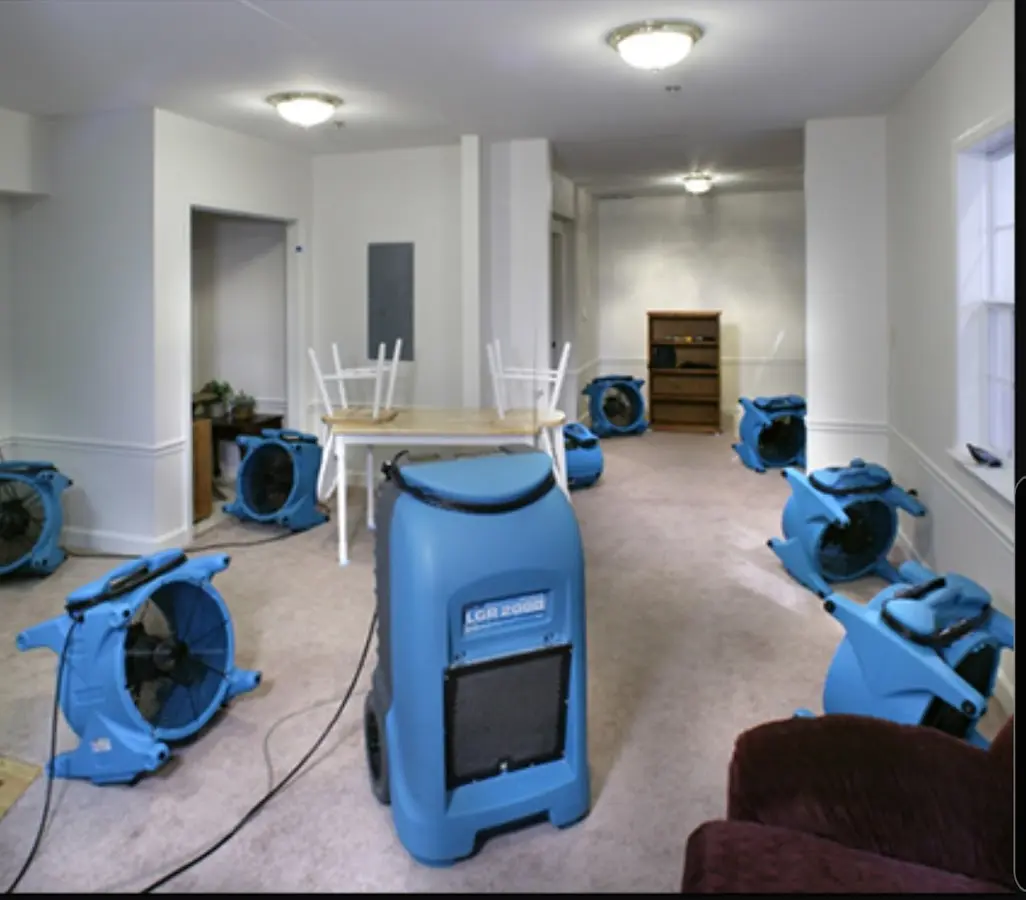 Air movers and dehumidifier setup for Water Extraction & Removal in Hanover
